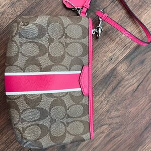 Coach Brown and Pink Clutch with Signature Monogram